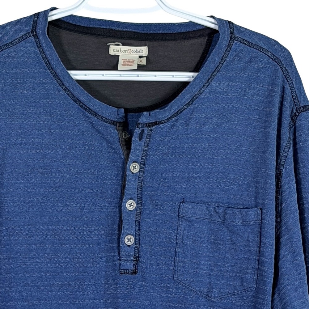 Carbon2Cobalt Henley Shirt Mens XL Blue Long Sleeve Textured Cotton Pocket Top